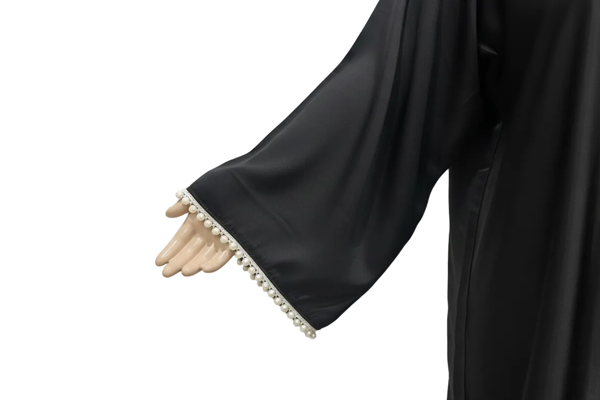 Black Satin Butterfly Abaya