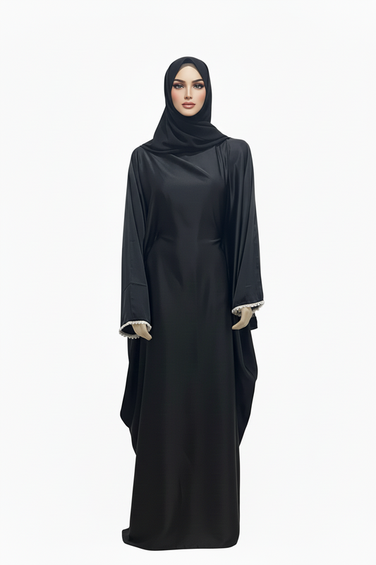 Black Satin Butterfly Abaya
