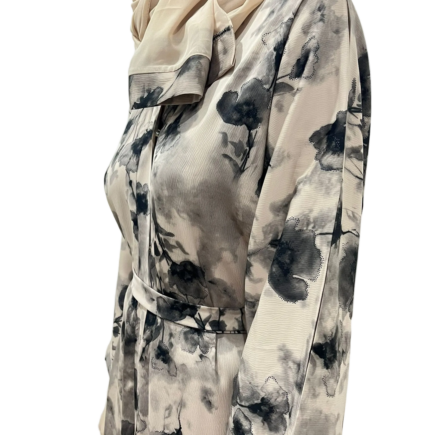 Tasmia Mist Bloom Abaya-Sand Beige