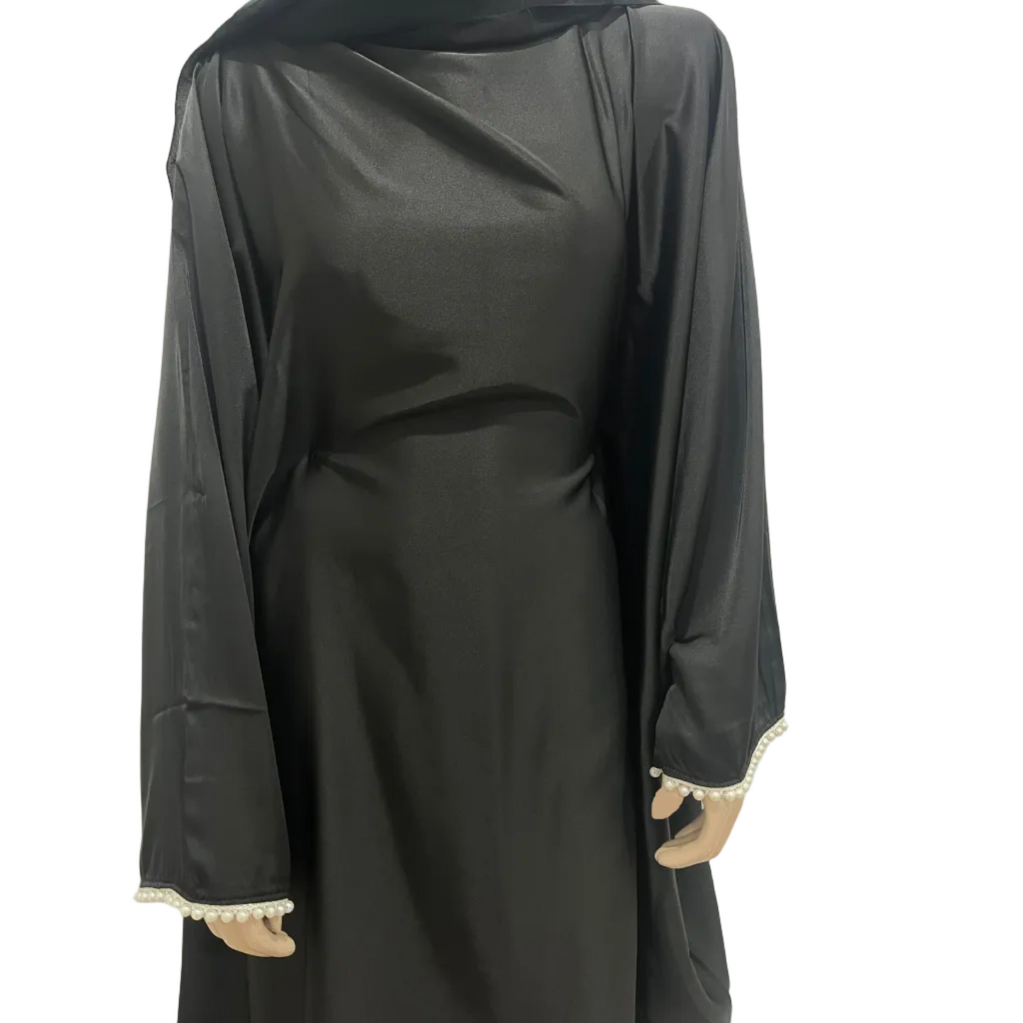 Black Satin Butterfly Abaya