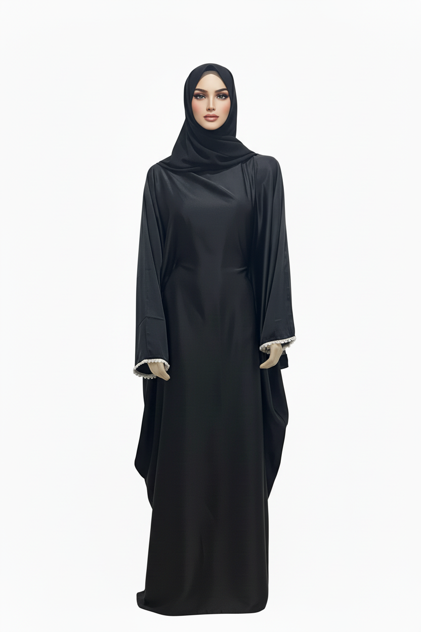 Black Satin Butterfly Abaya