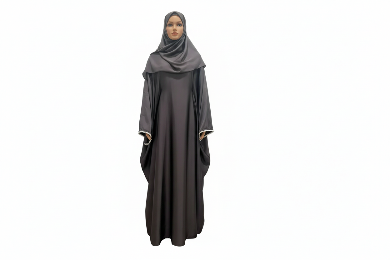 Brown Satin Butterfly Abaya