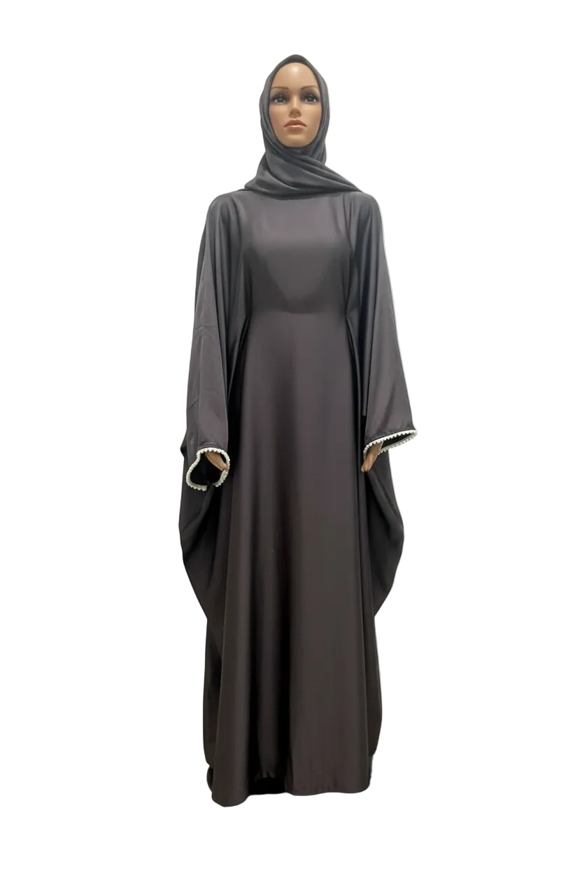 Brown Satin Butterfly Abaya