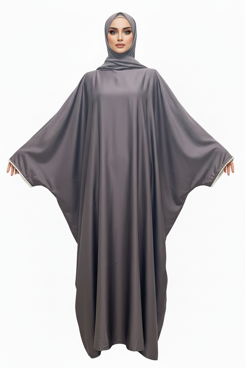 Brown Satin Butterfly Abaya